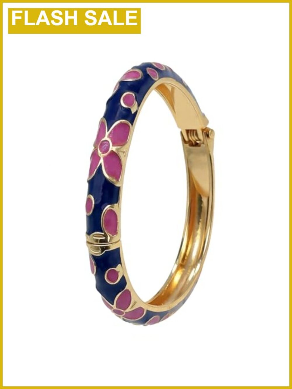 Cloisonne Enamel Flower Bangle Gold Plated Adjustable Stackable Bracelet